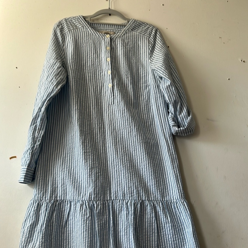 Loft size S blue and white stripe gingham shift dress